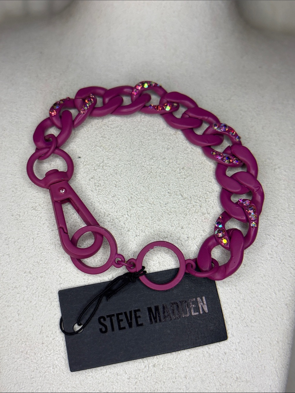 Steve Madden pink Aurora Borealis stone statement bracelet NWT